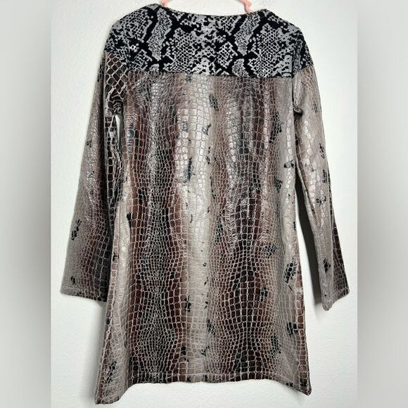 Gusto Barcelona Bohemian Vegan Leather Mini Dress Brown Gray Long Sleeve Size S - Picture 4 of 14
